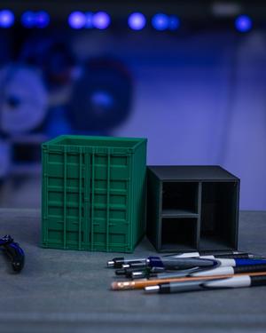 Shipping Container Pencil Holder – Functional Desk Organizer (No Supports)