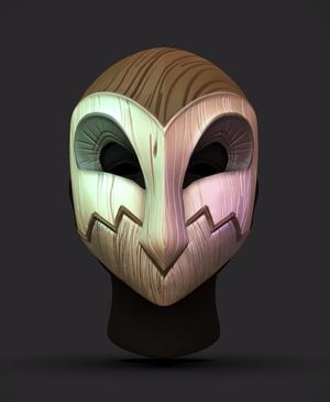 Stylized Wooden Owl Mask -"Guardian" (Sculptober Day 26)