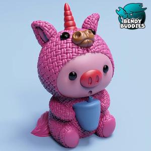Piggy Unicorn Costume / Cute Knitted Beast Model / Collectible Pigface Creature Figure / Print-in-Place Statue / Fantasy World Animal / Decoration Monster Encounter
