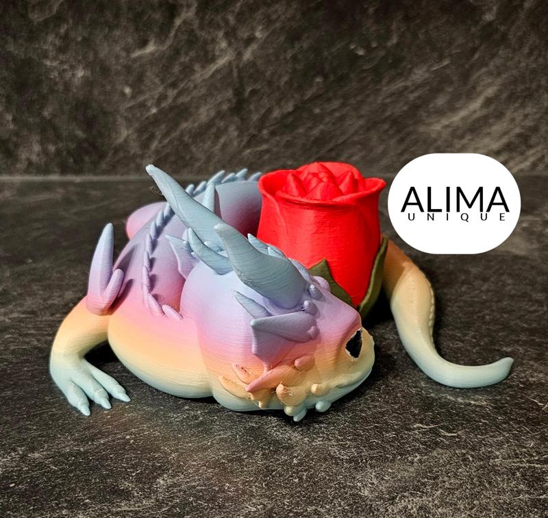 baby dragon with a rose - for valentine's Day