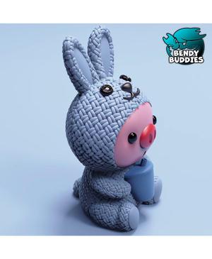 Piggy Rabbit Costume / Cute Knitted Beast / Collectible Pigface Creature Figure / Print-in-Place
