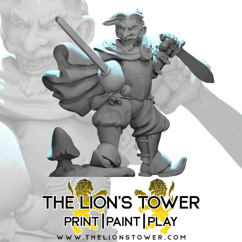 Male Gnome Fighter - 32mm scale miniature