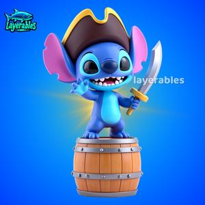 Pirate Stitch STL - Chibi Alien on Barrel - Cute 3D Print Model for Collectors