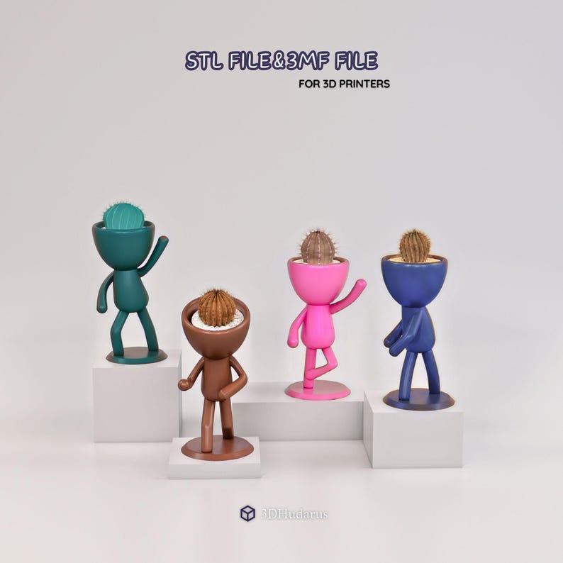 Dancing PlantBuddy Planters 3D STL Files - Set of 4 Dancing Figure Vases - STL/3MF Files for 3D Printing - Cute People Planter 3D Models