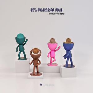 Dancing PlantBuddy Planters 3D STL Files - Set of 4 Dancing Figure Vases - STL/3MF Files for 3D Printing - Cute People Planter 3D Models