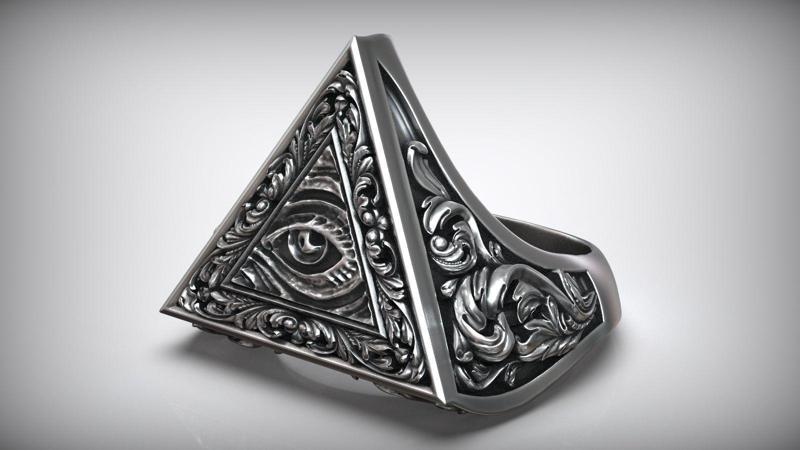 Eye Of Providence Illuminati Symbol Floral Pattern Ring