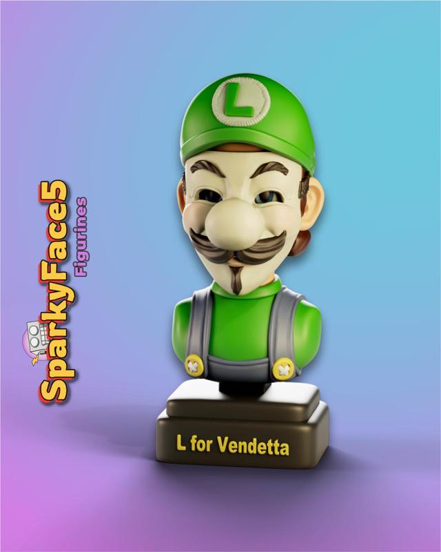 L for Vendetta - luigi annonymous Bust