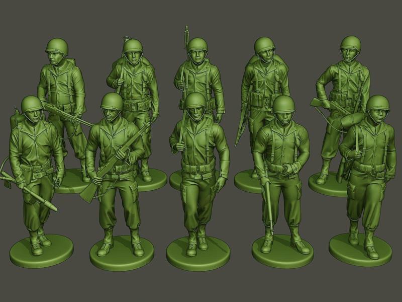 American soldiers ww2 Walk Stand PackA1 3D Model Collection