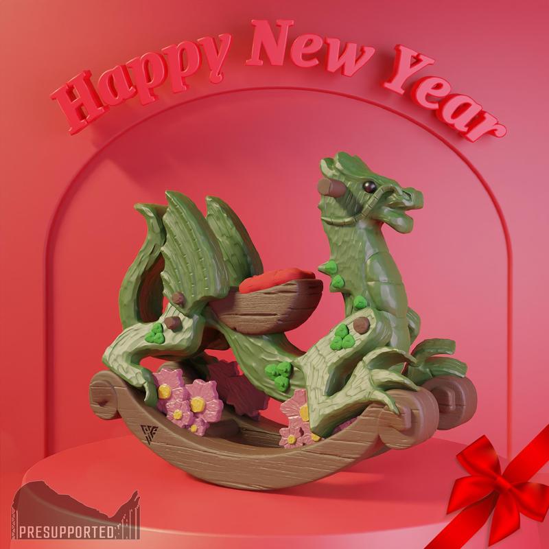 Rocking Green Wooden Dragon