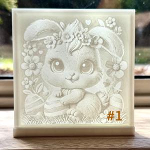 x2 Cute Easter Bunny Lithophane Tiles & Stand