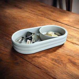 Modern Mid-Century Tray with sliding Coin Bowl   