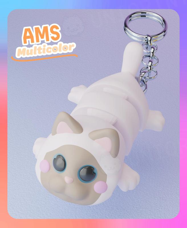 Flexi Balinese Cat Laying Down Keychain (Multicolor)