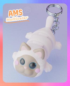 Flexi Balinese Cat Laying Down Keychain (Multicolor)