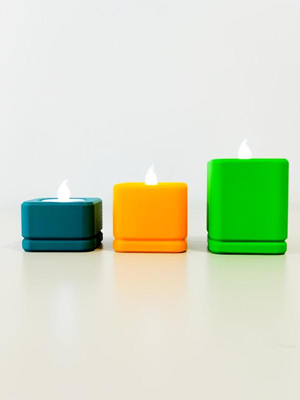 Customizable square candle holder in 3 heights.
