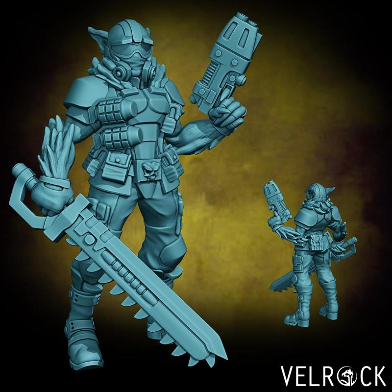 Female Catian Shock Trooper with Chainsaw Sword 1 (PRESUPPORTED)