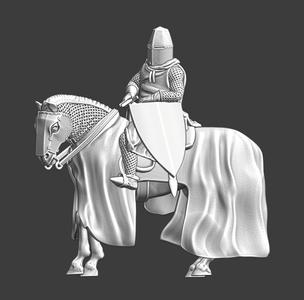 Medieval crusader knight, mounted and relaxed
