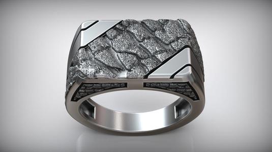 Stone Rock Pattern Signet Men Sterling Silver Ring