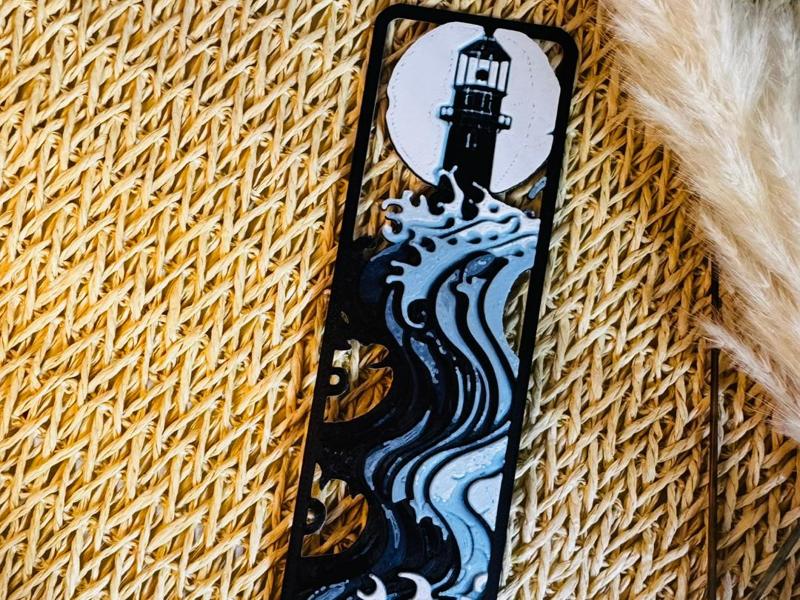 Lighthouse with Waves - Hueforge Bookmark