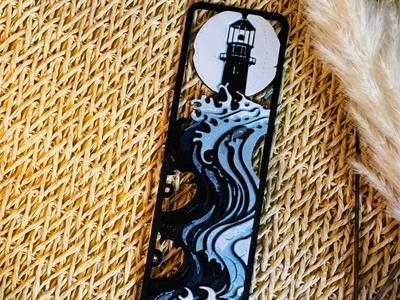Lighthouse with Waves - Hueforge Bookmark