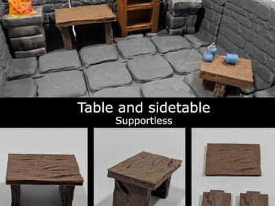 Wooden table and sidetable - scenery (supportless)
