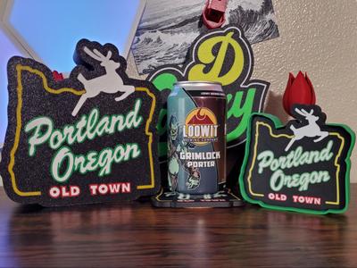 Portland Oregon Old Town Sign Mini Lamp & Coasters