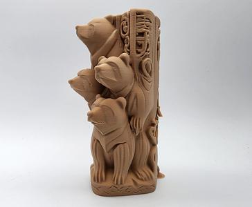 Carved Wood Bear Family Sculpture