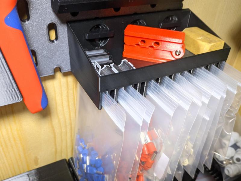 IKEA Skadis pegboard bag holder with shelf