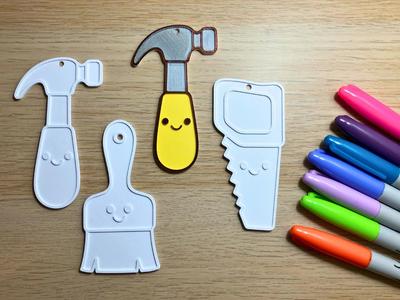Cute Tool Coloring Set – Hammer, Paintbrush & Saw 