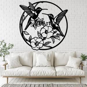 Hummingbirds with Flowers in Circle 2D Wall Art/Window Art