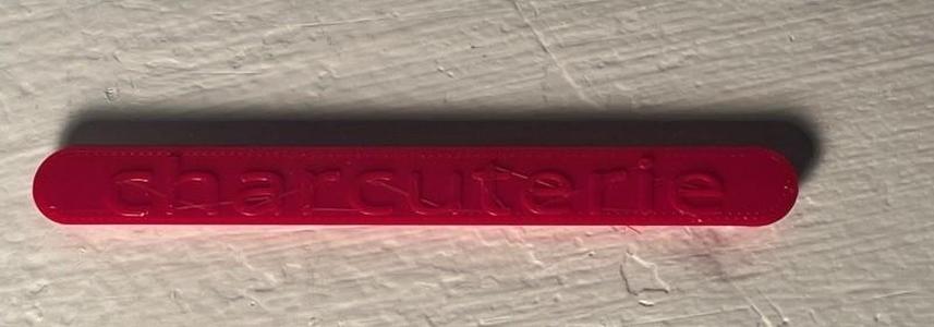 Charcuterie board side handle printed word inset