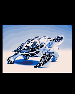 The Fragile Elegance - Porcelain Sea Turtle Swimming - Hueforge art