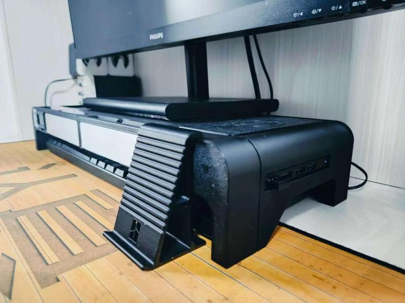Smart Monitor Riser - with USB ports, wireless charging, power switch, temperature and humidity display, storage, phone holder, and more