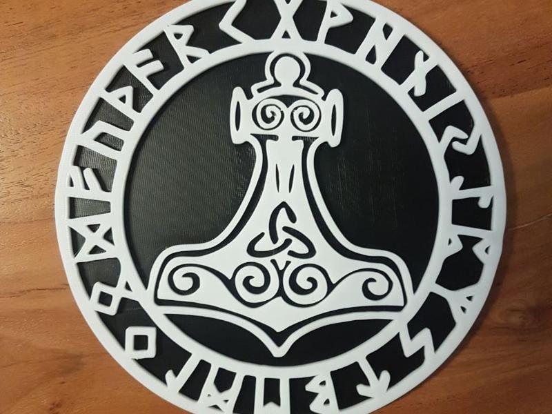 Mjölnir wall decal with runic symbols, Thor's hammer