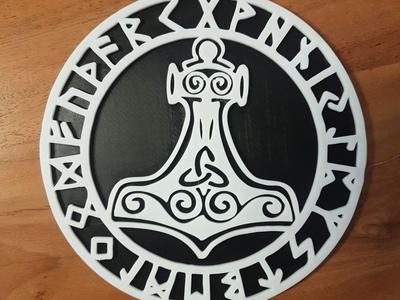 Mjölnir wall decal with runic symbols, Thor's hammer