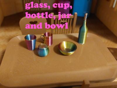 dishes glass cup bottle jar & bowl for dollhouses