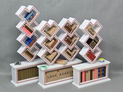 Miniature Decorative low poly heart bookcase set