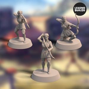 Bowmen of Mios (3 unique miniatures) - Female - 3D printable miniature - STL file