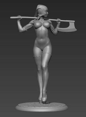 Guerrière nue à la hache – Sculpture 3D - Nude