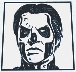 Ghost's Papa III Emeritus woodcut-style portrait