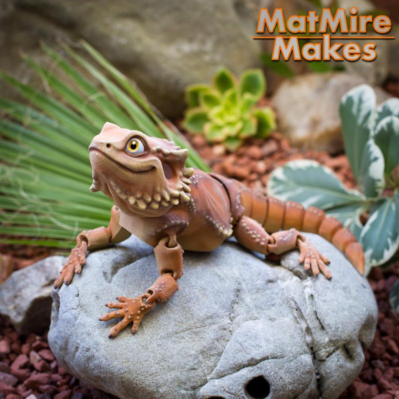 Bearded Dragon Articulated Toy, Print-In-Place Body, Snap-Fit Head, Cute Flexi