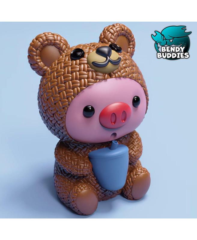 Piggy Bear Costume / Cute Knitted Beast Model / Collectible Pigface Creature Figure / Print-in-Place