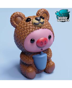 Piggy Bear Costume / Cute Knitted Beast Model / Collectible Pigface Creature Figure / Print-in-Place
