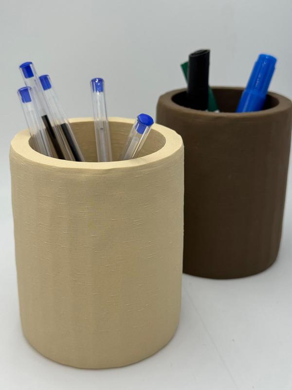 Carved Wood-Look Pencil Pot