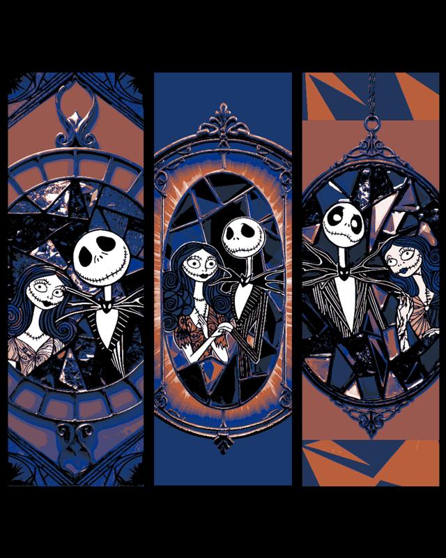 Stained Glass Jack and Sally Nightmare Before Christmas Halloween Bookmarks - Set of 3