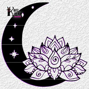 lotus flower moon with stars wall art mandala space decor