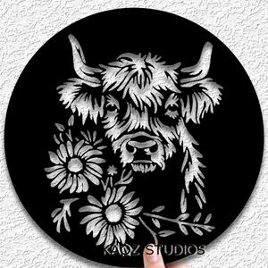 highland cow wall art mountain cattle wall decor floral decoration
