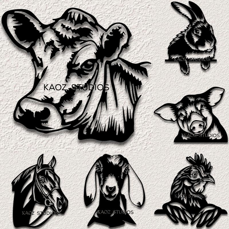 6 Pack Farm Animals wall art pig, cow, chicken, goat, horse, rabbit wall decor animal decorations