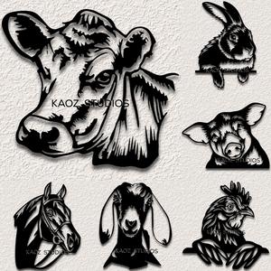 6 Pack Farm Animals wall art pig, cow, chicken, goat, horse, rabbit wall decor animal decorations