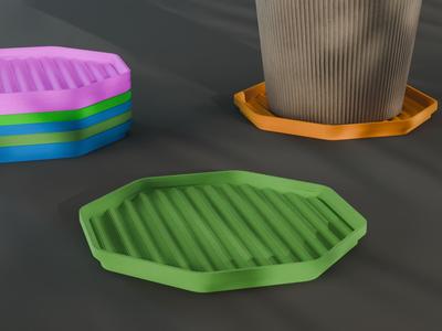 Stackable Scalloped Reverse Octagon Coaster Set 3D Print STL File | 3 Sizes 
