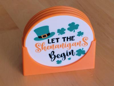 Shenanigans, a Set of Coasters with Holder for 4X